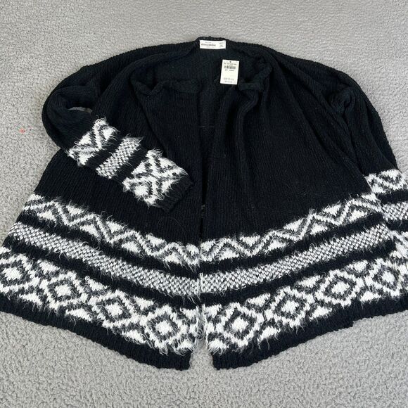 Abercrombie & Fitch Cardigan Sweater Girls M 12 Black White Fair Isle Open Front - Picture 1 of 11